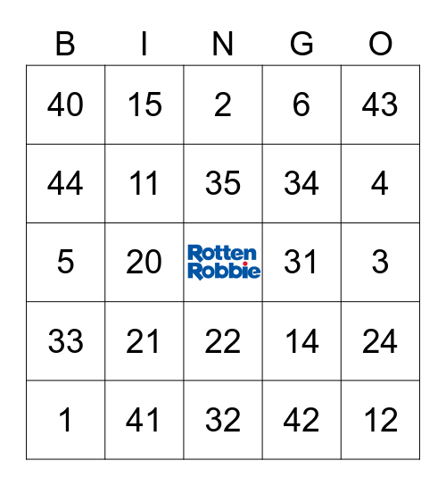 Rotten Robbie Annual Picnic Bingo Card