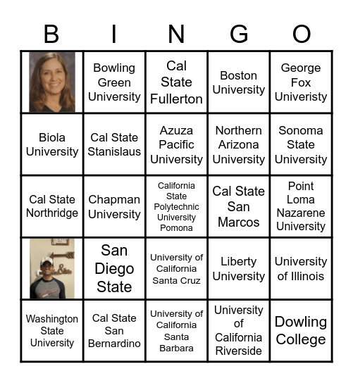 College Bingo Card