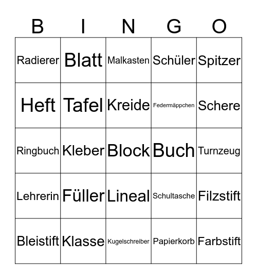 Schule Bingo Card