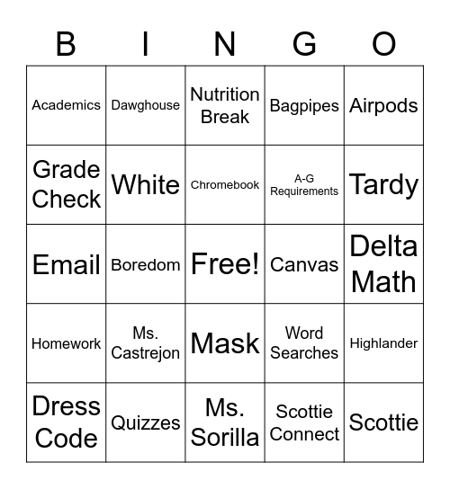 Scottie Connect Bingo Card