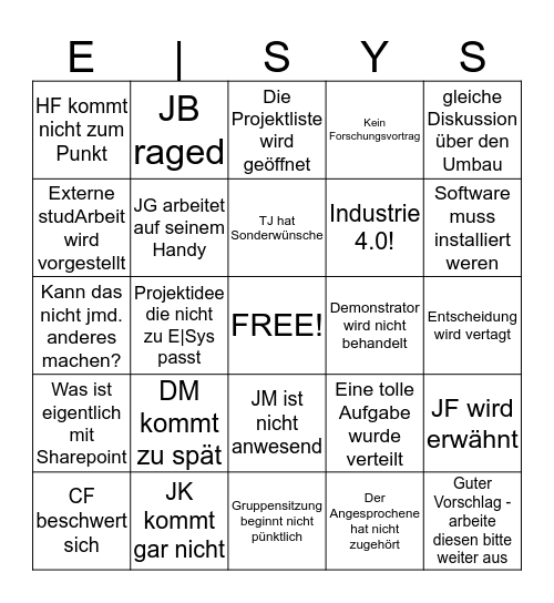 E|Sys Bingo Card