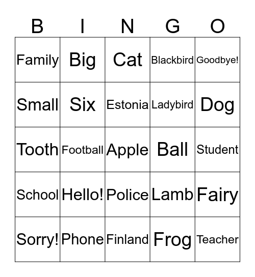 Let's play! Bingo Card