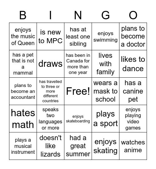 WELCOME TO ESL: Find someone who... Bingo Card