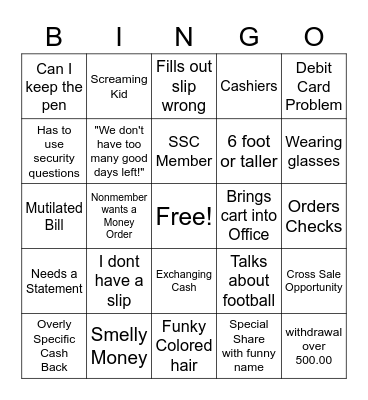 Banker Bingo Card