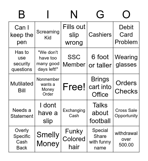 Banker Bingo Card