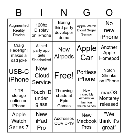 Apple Keynote Bingo Card