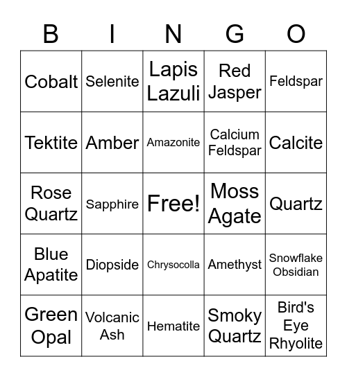 Stones and Crystals Bingo Card