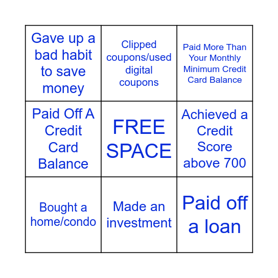 Financial Year Goals Bingo Card