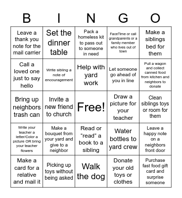 Be A Neighbor Bingo Card