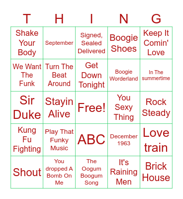 Shake Your Groove Bingo Card