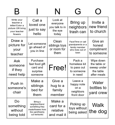 Be A Neighbor Bingo Card