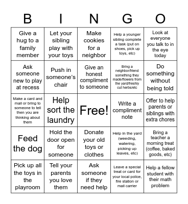 Be a Neighbor Bingo Card