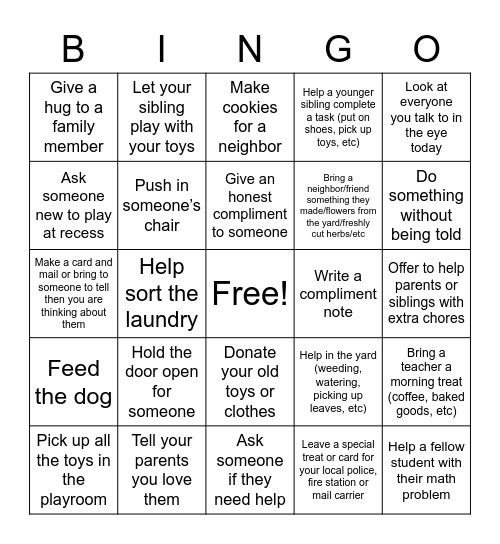 Be a Neighbor Bingo Card