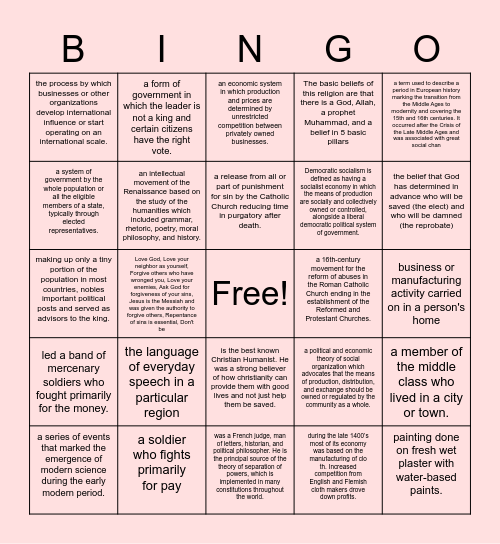 The Age of Reasoning Bingo Card