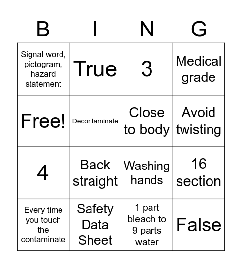 SDS, BBP & Back Bingo Card