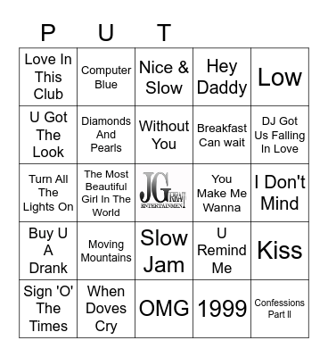 Prince, Usher, T-Pain Bingo Card