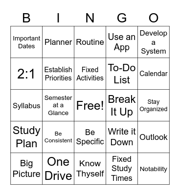 Time Management Bingo Card