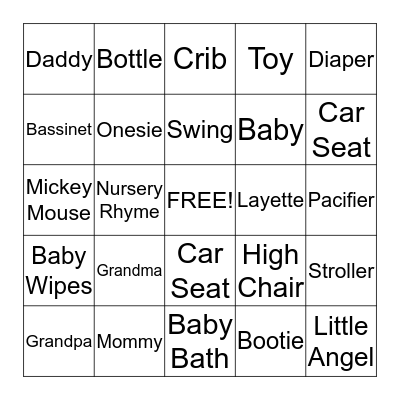 Melissa's Baby Shower Bingo Card