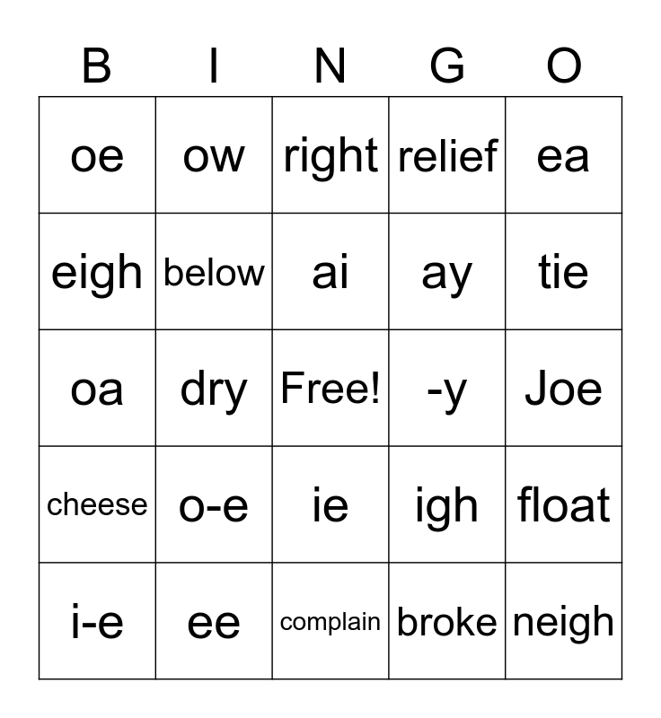 Vowel Team Bingo Card