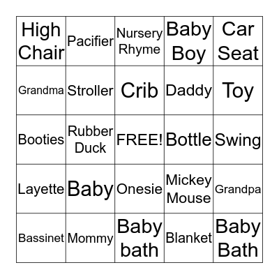 Melissa's Baby Shower Bingo Card