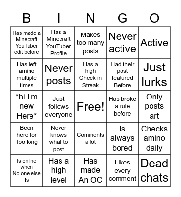 Skeppy Amino Bingo Card