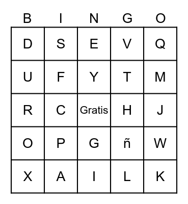 Spanish Alphabet Bingo Card