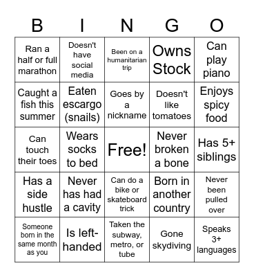 FHE GET TO KNOW YOU! Bingo Card
