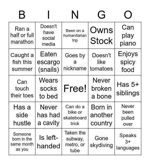 FHE GET TO KNOW YOU! Bingo Card