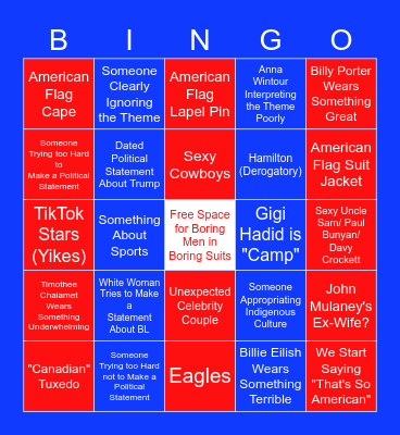 Met Gala "American Fashion" Bingo Card