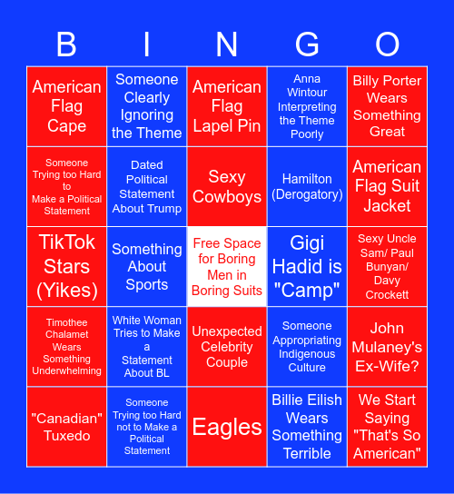 Met Gala "American Fashion" Bingo Card