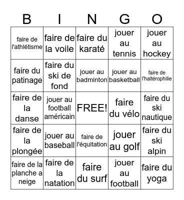 Les Sports BINGO Card