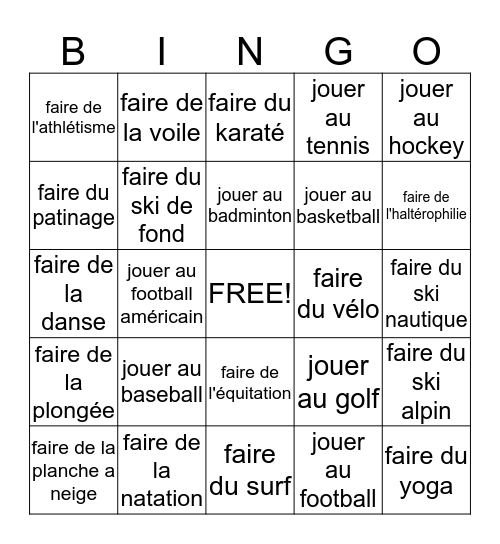 Les Sports BINGO Card