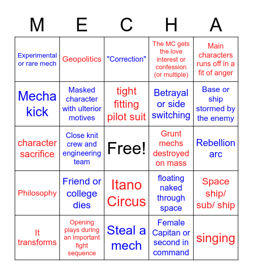 Mecha Bingo Card