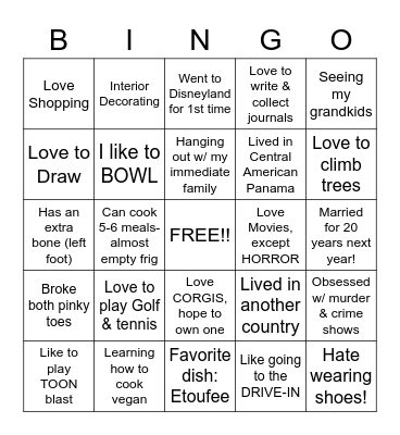 Intake Team Building 2021 Bingo Card