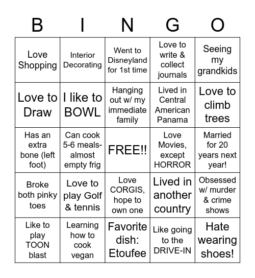 Intake Team Building 2021 Bingo Card