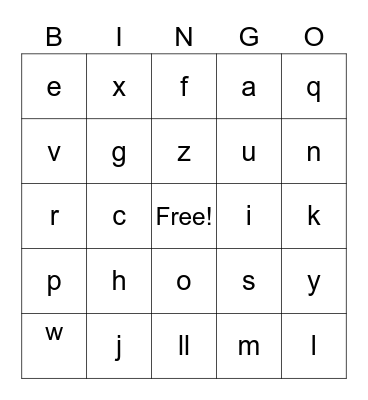 Spanish Alphabet Bingo Card