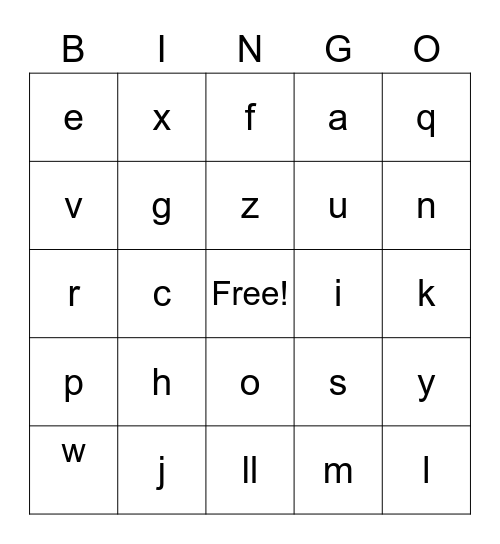 Spanish Alphabet Bingo Card