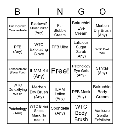 WTC Product Bingo Card