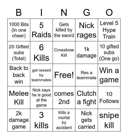 Nick3leo Vampire Bingo! Bingo Card