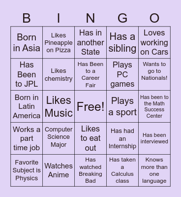 SHPE Ice Breaker Bingo Card