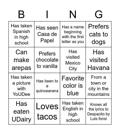 Untitled Bingo Card