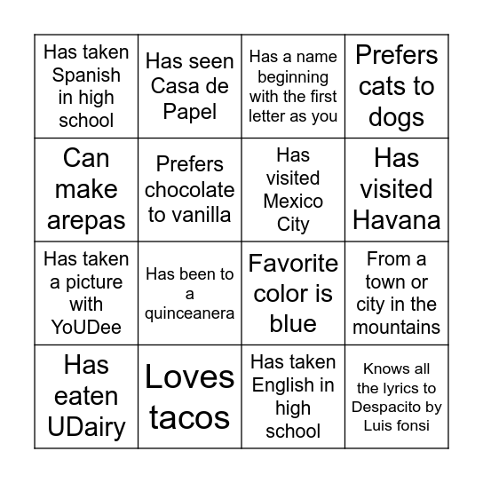 Untitled Bingo Card
