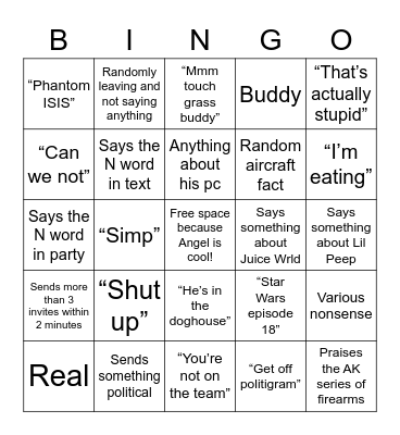 Angel Bingo Card