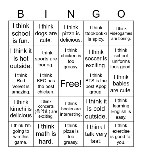 L7: What do you think? Bingo Card