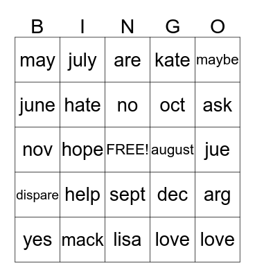 Untitled Bingo Card