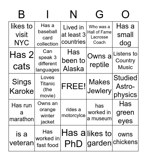 Faculty & Staff Bingo Card