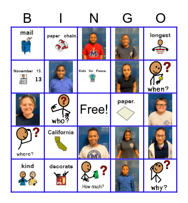 Kids for Peace Bingo Card