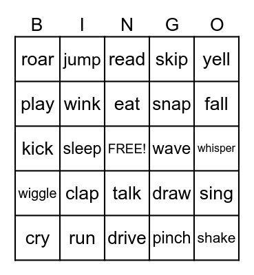 Verb Bingo! Bingo Card