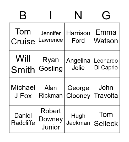 Actor/Actress Bingo Card
