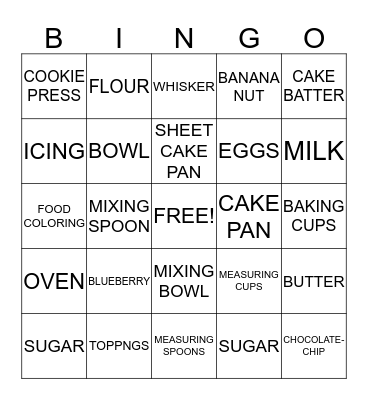 BAKING Bingo Card